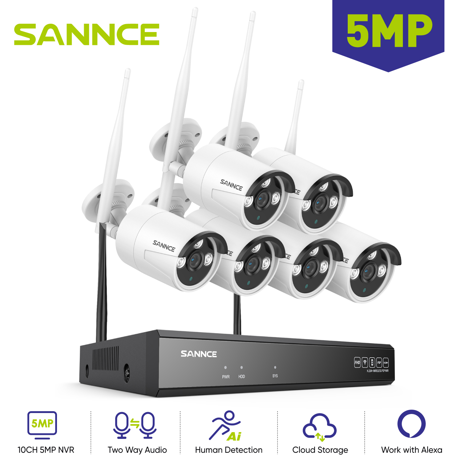 Smart Home Outdoor Camera - SANNCE 6 adet 5MP Wifi kamera