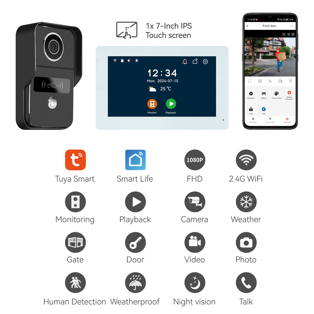 7 inç IPS Ekran 2MP Tuya APP R - Wifi Doorbell Camera incelemesi ve fiyatı