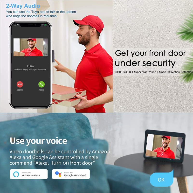 Tuya akıllı 1080P kapı zili ka - Smart Home Video Doorbell incelemesi ve fiyatı